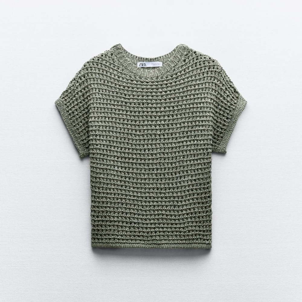 ZARA NEW POINTELLE KNIT CROP TOP